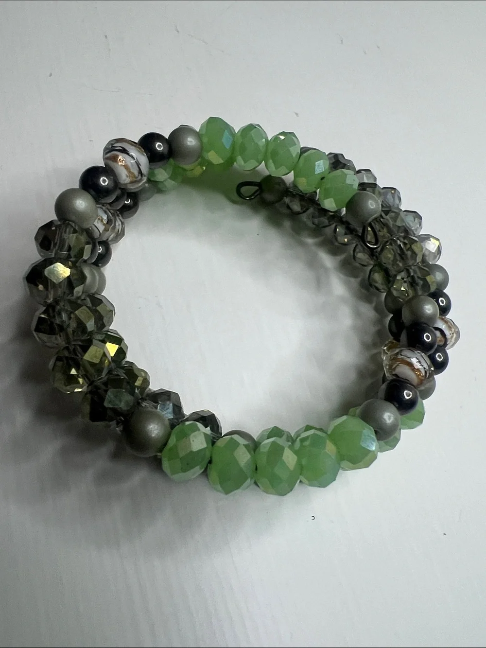 Green Multicolored Beaded Stretch Wrap